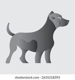 A stylized, modern illustration of a dog, possibly a pit bull or similar breed, rendered in shades of gray with gradient effects. Ideal for pet care, animal mascots, or contemporary design themes.