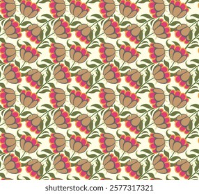 Stylized modern poppy flowers. Design for fabric, textile, paper. Spring colorful vector illustration, fowers with leaves