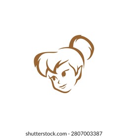 A stylized, modern vector illustration featuring the profile of a magical fairy character with a ponytail, capturing a whimsical and enchanting expression.