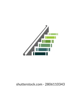 A stylized, modern vector illustration where a staircase is ingeniously composed of a stack of books, representing education, growth, knowledge, and progressive learning.