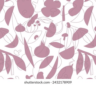 A stylized modern vegetable pattern for design or textiles. Linear patterns and silhouettes