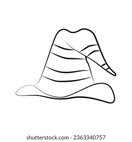 Stylized modern witch hat pattern for your Halloween design. Flat vector linear illustration on a white background. Witch hat drawing.