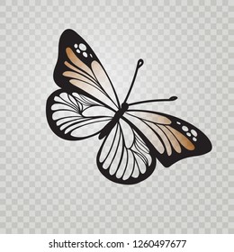 Stylized Monarch Butterfly black line icon isolated on transparent background. Vector illustration for insect design