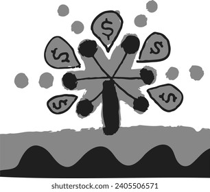 Stylized money tree. Template. Vector illustration.