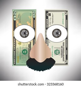 Stylized money used to make a funny face