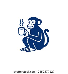 A stylized monkey holding a steaming mug