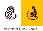 Stylized monkey silhouette on white and yellow backgrounds abstract animal art for branding and design