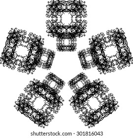 Stylized monochromatic  frame with decorative elements.