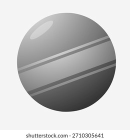 a stylized, monochromatic gray sphere resembling a planet, featuring subtle shading and two prominent, darker horizontal bands across its surface, giving it a ringed appearance