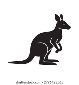 A stylized, monochromatic illustration of a kangaroo captured mid-jump, showcasing dynamic posture with subtle shading for depth. The silhouette is bold and dark against a plain background, emphasizin.