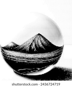 Stilisierte monochrome Darstellung von Bergreflexion in einer Kugel