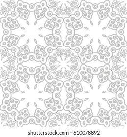 Stylized monochrome floral pattern of spirals. Black and white seamless geometric pattern