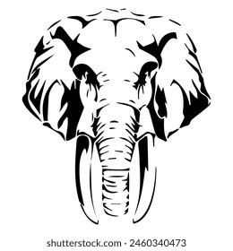 Stylized Monochrome Image Of An Elephant. Image For Printing On A T-shirt
