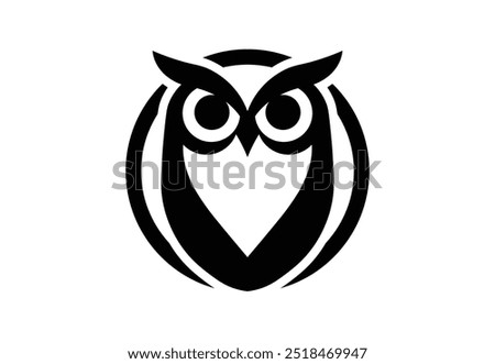 Stylized Monochrome Owl in Circle Logo on White Background