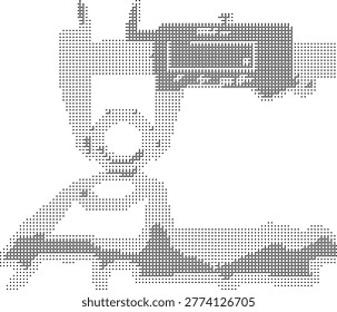 A stylized monochrome portrait rendered in retro halftone dotted pixelated technique featuring vintage graphic minimalist design perfect for poster art and graphicdesign projects with bold blackwhite contrast and dotart pattern