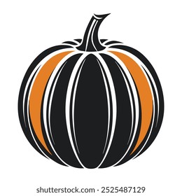 Stylized Monochrome Pumpkin Illustration with Bold Stripes Vector Design