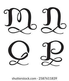 Stylized Monogram Set Letters M, N, O, P