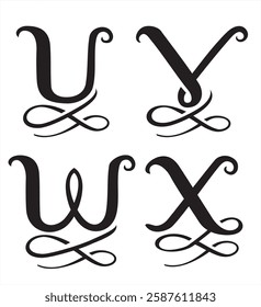 Stylized Monogram Set Letters U, V, W, X