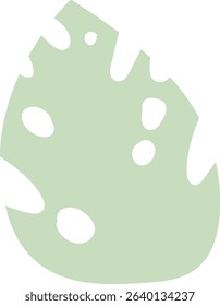 A stylized monstera leaf with cutouts in a flat design. The leaf features smooth edges and abstract holes. Cartoon vector illustration.