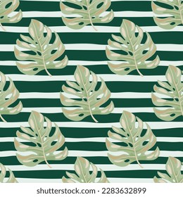 Stylized monstera leaves seamless pattern. Leaf background. Hawaiian rainforest floral backdrop. Exotic jungle plants endless wallpaper. Vector illustration