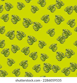 Las hojas de monastera estilizadas son un patrón ininterrumpido. Fondo de hoja. Fondo floral de la selva tropical hawaiana. Plantas interminables de plantas exóticas de selva. Ilustración del vector