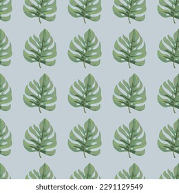 Stylized monstera leaves seamless pattern. Leaf background. Hawaiian rainforest floral backdrop. Exotic jungle plants endless wallpaper. Vector illustration