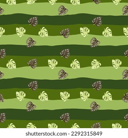 Stylized monstera leaves seamless pattern. Leaf background. Hawaiian rainforest floral backdrop. Exotic jungle plants endless wallpaper. Vector illustration