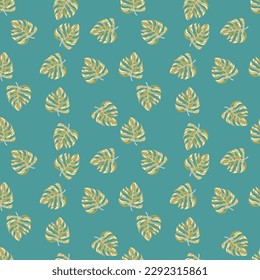 Stylized monstera leaves seamless pattern. Leaf background. Hawaiian rainforest floral backdrop. Exotic jungle plants endless wallpaper. Vector illustration