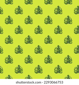 Stylized monstera leaves seamless pattern. Leaf background. Hawaiian rainforest floral backdrop. Exotic jungle plants endless wallpaper. Vector illustration