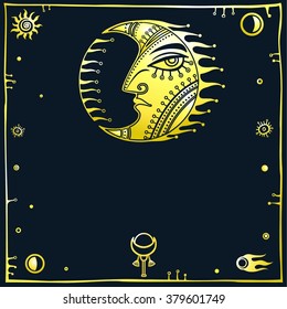 Stylized month with a place for the text. Dark background. Gold imitation.