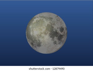 Stylized moon, built from colored squares.