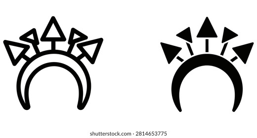 Stylized moon circlet adorned with sharp arrow-like points. Ideal for avant-garde fashion or alternative accessory concepts.