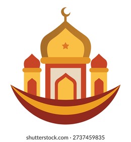 Stylized Mosque with Crescent Moon and Star for Islamic Celebrations