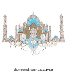 Stylized mosque with mehndi decorations