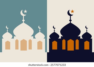 Stylized Mosque Silhouette with Dual Color Variations