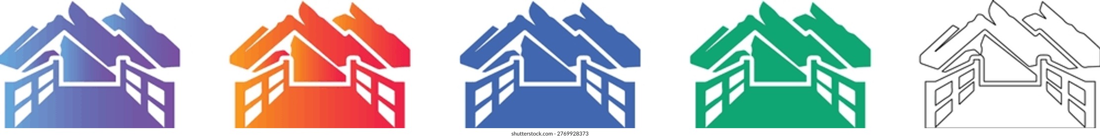 Stylized Mountain Bridge Vector Icons vol 1525