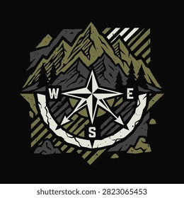 A stylized mountain compass emblem for outdoor adventure enthusiasts