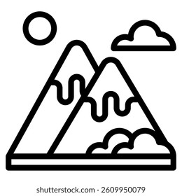 Stylized mountain landscape icon featuring vibrant colors suitable for travel and adventure promotions.