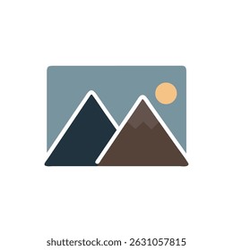 Stylized mountain landscape with a round sun in soft colors. Flat design vector illustration with a minimalist aesthetic.