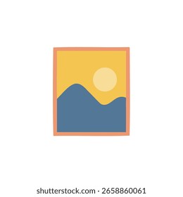 Paisaje de montaña estilizado con un sol poniente.