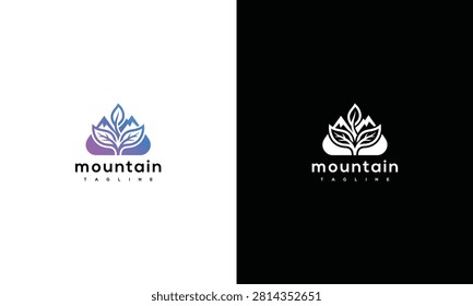 Stylized Mountain and Leaf Logo Design with Gradient and Monochrome Options