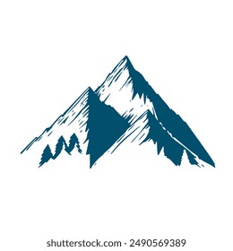 A stylized mountain peak logo in a minimalist and modern design, perfect for branding and outdoor themes.