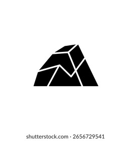 Pico de montaña estilizado o formación de roca como un icono negro sólido. Un gráfico simple para logotipos de naturaleza, aventura o geología.