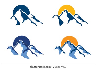 stylized mountain peaks in the background of the sun or moon