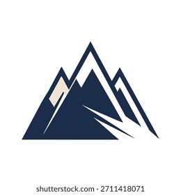 Stilisiertes Gebirgszug-Logo mit dunkelblauen und beigen Farben auf weißem Hintergrund Schlüsselwörter Gebirge, Berge, Gipfel, Gebirge, Landschaft