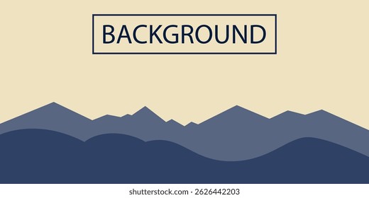 A stylized mountain range with several layers made in shades of blue on a beige background.