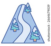 Stylized Mountain with Snow-Capped Trees and Winding Path Illust