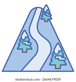 Stylized Mountain with Snow-Capped Trees and Winding Path Illust