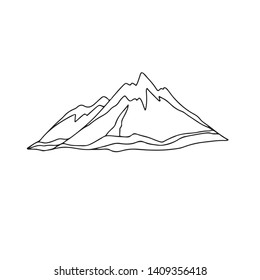 Stylized mountains as a design element. Hand drawn line art. Hills in sketch style. Isolated on white background. Black and white vector illustration.
