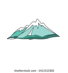 Stylized mountains as a design element. Hand drawn line art. Hills in sketch style. Isolated on white background. Colorful  vector illustration.